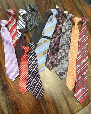 Bulk Lot of 14 Boys Clip-On Neckties Assorted Colors Patterns 6" to 17" Long